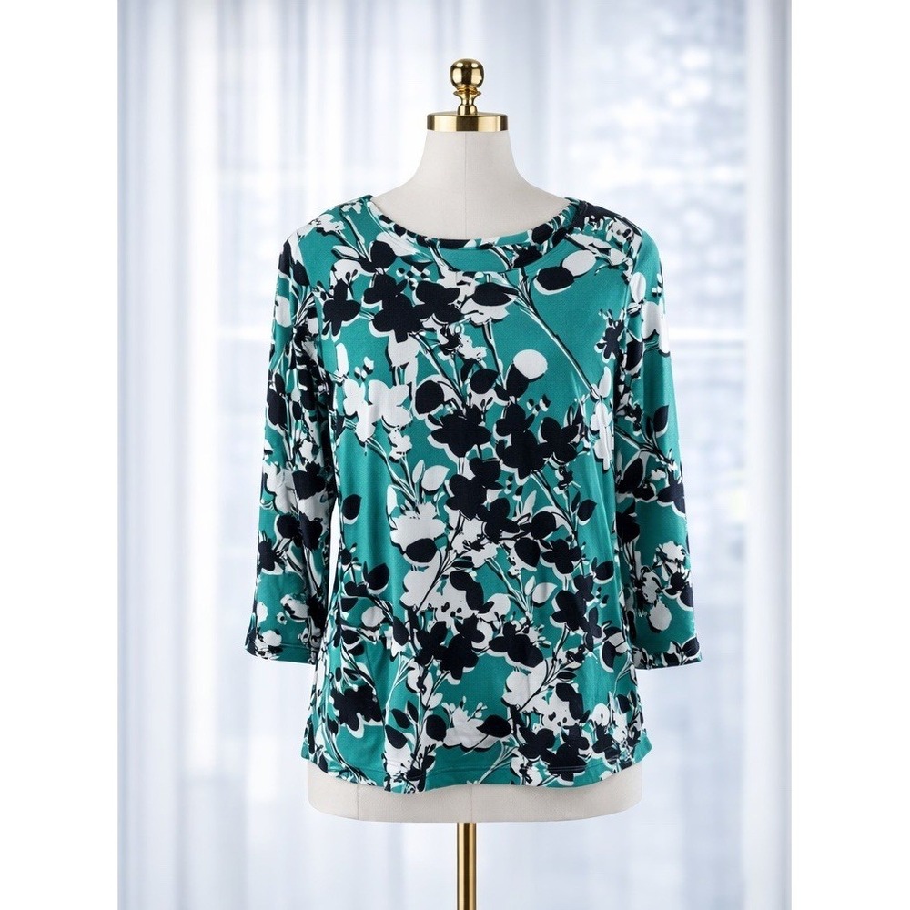 Calvin Klein Popover Office Top Kelly Green Floral Lightweight Stretch Size 0X